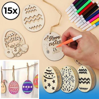 Uova di Pasqua in legno (15 pezzi) | EGGNAMENTIFY